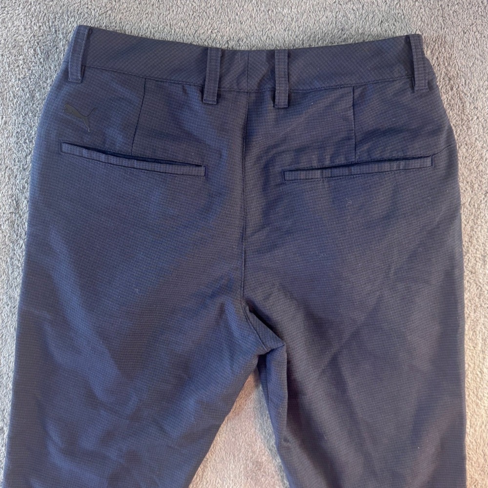 Puma Mens Jackpot Golf Pants Navy Blue‎ Micro Check 595363-01 Size 28x32 - Picture 2 of 6